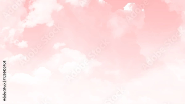 Fototapeta Pink sky with white clouds. Evening sky with clouds. Golden sunset. Pastel pale yellow coral peach pink rose beige white abstract background for design. Color gradient. Template.