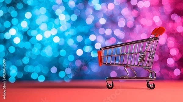 Fototapeta Colorful Shopping Cart with Bokeh Background