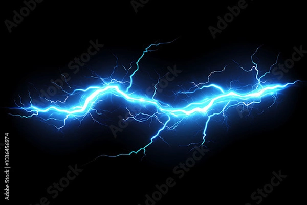 Obraz A vibrant blue lightning bolt against a black background, showcasing energy and power.