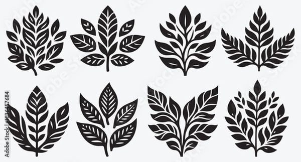 Obraz Tropical Leaves Silhouette Bundle Clip Art Vector Illustration Isolated on White Background 