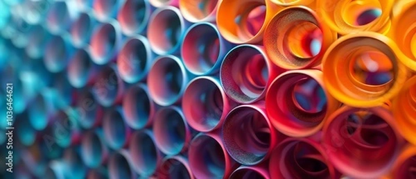 Fototapeta Vibrant abstract patterns of colorful cylinders creating a striking visual experience in modern design aesthetic
