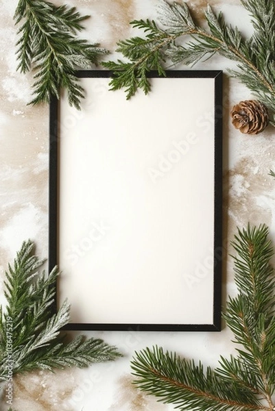Obraz クリスマスの装飾品で飾られたフレームと白紙のコピースペース
