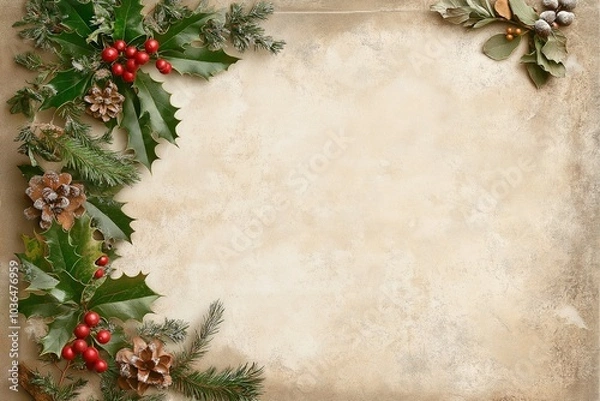 Obraz クリスマスの装飾品で飾られたフレームと白紙のコピースペース