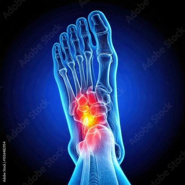 Obraz X-ray illustration of a human foot with highlighted joint area, top view