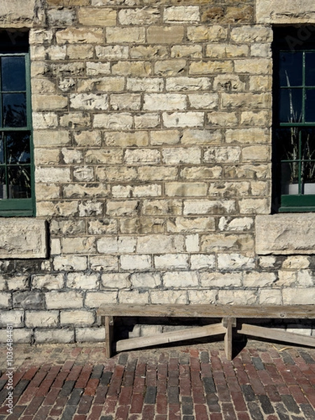Obraz victorian brick slab wall with bench