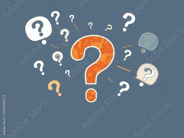 Fototapeta A blue background with many questions and a big question mark