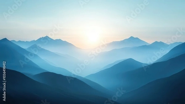 Fototapeta Serene mountain landscape with a clear blue sky, Nature, Majesty