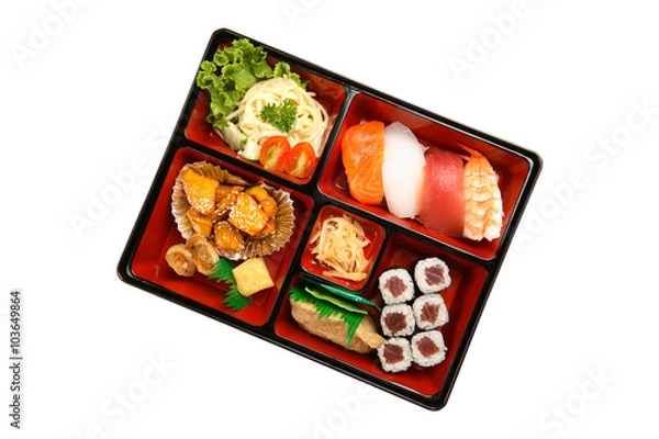 Obraz Bento box with sushi isolated on white background