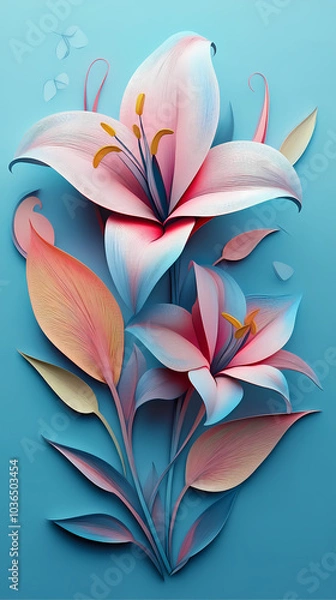 Fototapeta Lilly flower logo 3d vector papercut