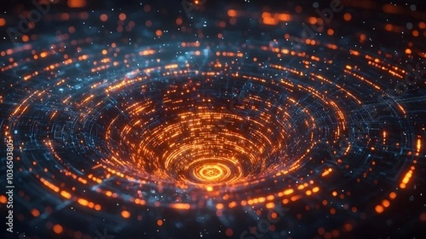 Fototapeta Holographic Circuit Spiral in Dark Space