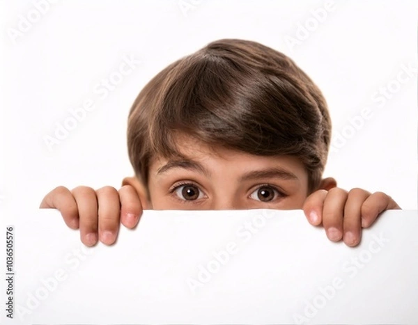 Fototapeta Exiting, scary, surprise Eyes looking through rectangular on isolated white background clipping path