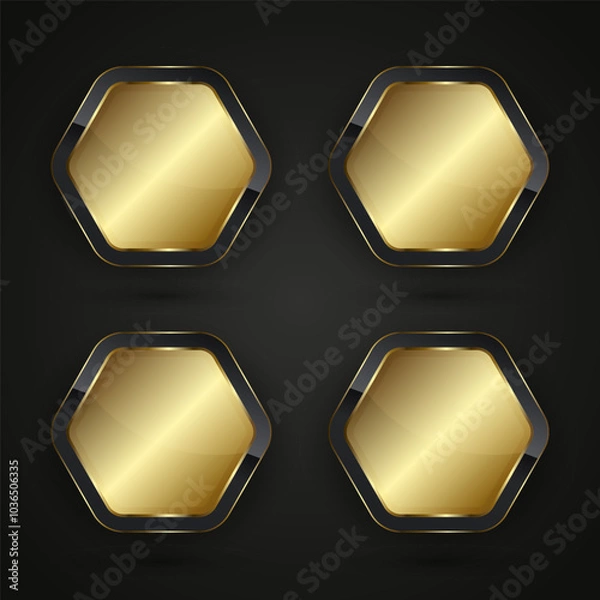 Fototapeta Collection of four hexagons premium shapes Black and gold buttons vector design with gold gradient color, 4 metallic options chart vector, illustration