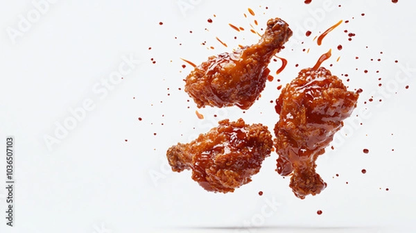 Obraz Floating Korean Fried Chicken in Dynamic Composition