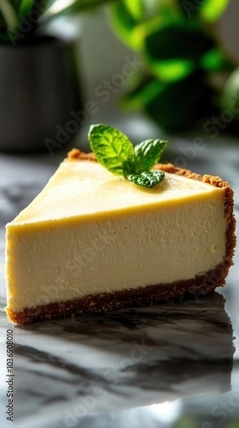 Fototapeta The delicious cheesecake slice with a perfectly crispy crust
