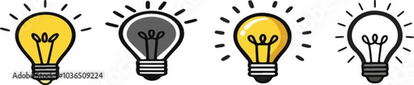 Fototapeta Print  Light bulb icon set. Idea icon. Lamp concept. Light bulb, isolated in modern outline, flat, and colored design. Vector illustration