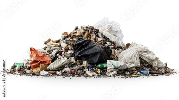 Fototapeta A large pile of mixed waste materials, showcasing the issue of litter and pollution.