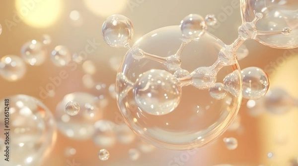 Fototapeta Abstract Molecular Structure with Shimmering Bubbles on a Warm Background