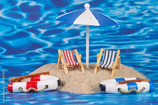 Fototapeta Heart shaped island with toy objects
