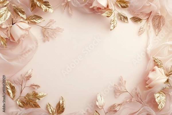 Fototapeta Golden Touch: Delicate Leaves on a Smooth Pink Surface