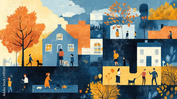 Obraz A puzzle game consisting of community houses and family members