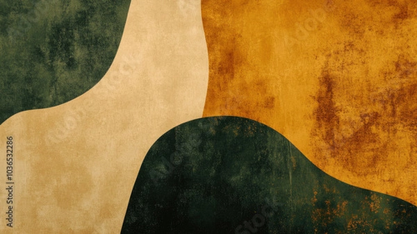 Fototapeta Abstract geometric art with green and mustard tones textured background