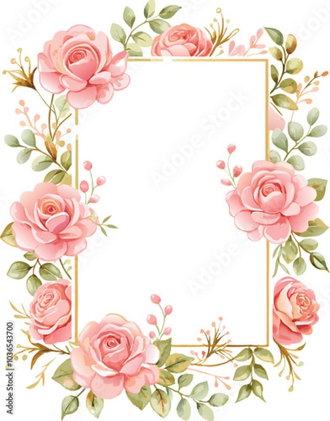 Fototapeta Pink Rose Floral Frame Border Design