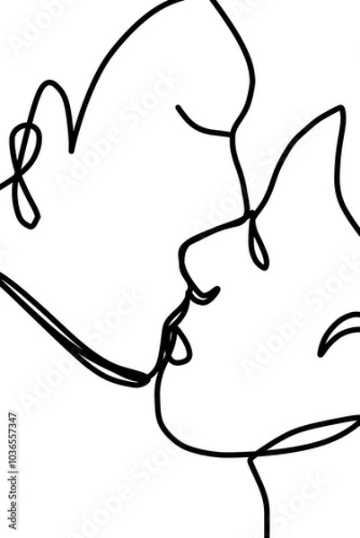 Obraz One continuous line, couple kiss