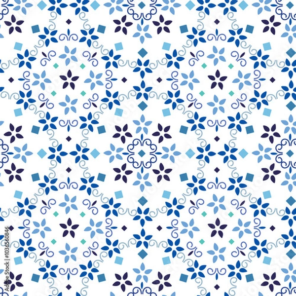 Obraz モザイクタイル風のシームレスなイラスト　紋様　ホワイト