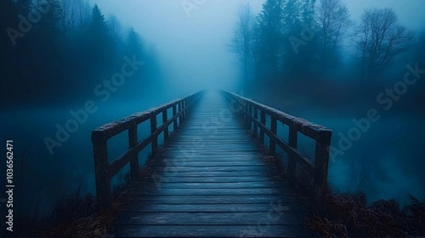 Fototapeta Fog-Shrouded Bridge Leading into the Unknown Landscape