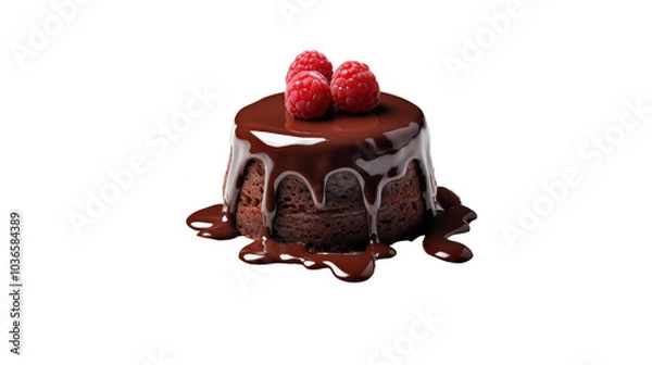Fototapeta Molten chocolate cake on white isolated on clear png background and transparent background. Bakery and pastry concept for cafe and restaurent, AI generative.	