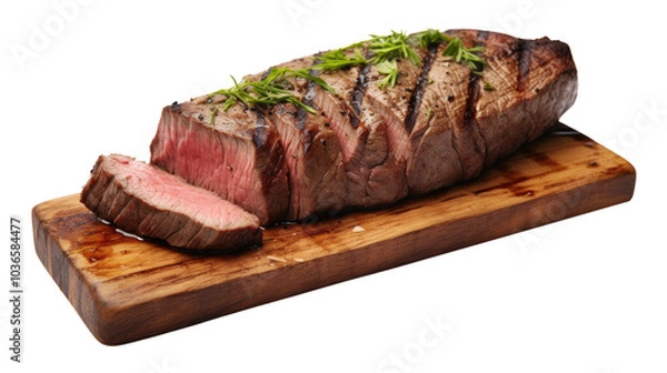 Fototapeta beef steak on white isolated on clear png background and transparent background. food drink and dessert concept for cafe and restaurent, AI generative.
