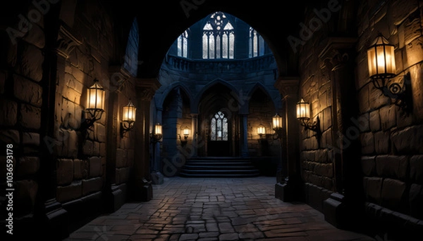 Fototapeta Dark and creepy gothic castle background, hyper detail