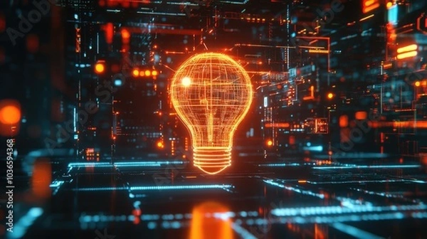 Fototapeta Digital Light Bulb in Futuristic Technology Environment
