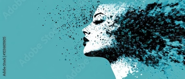 Fototapeta Abstract portrait of a woman with flowing particles, symbolizing creativity and transformation.