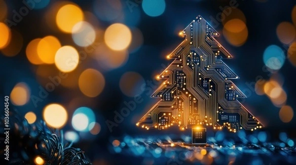 Fototapeta Circuitry Christmas tree with radiant LED display.
