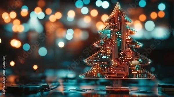 Fototapeta Innovative holiday tree with digital circuit design
