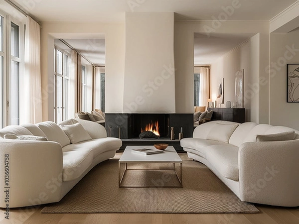 Fototapeta 3D rendering of large living room with study on loft