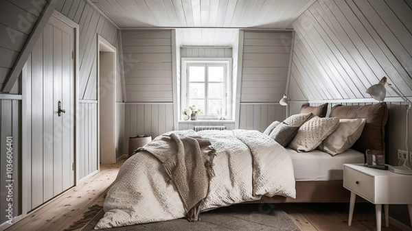 Fototapeta 3D rendering of large living room with study on loft