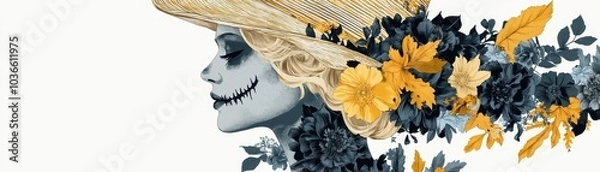 Fototapeta A digital illustration of a woman's face. The overall effect is a beautiful the Halloween woman's face and hair