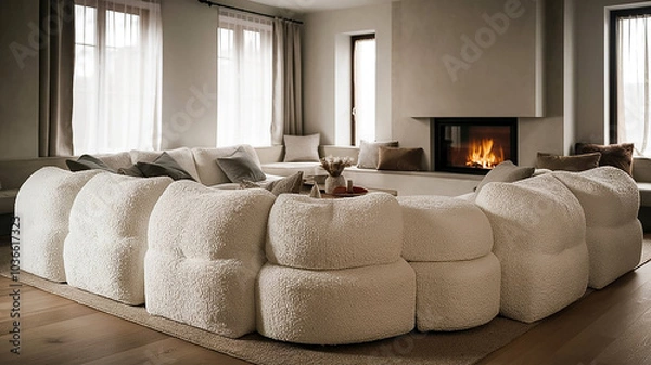 Fototapeta Interior Design. Architecture. Computer generated image of living room. Architectural Visualization. 3D rendering.