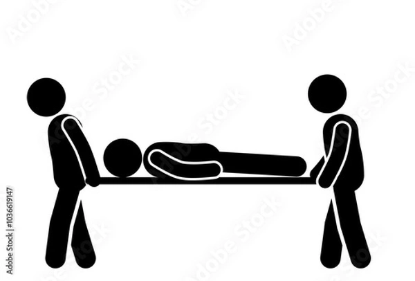 Fototapeta illustration of an injured person being carried on a stretcher