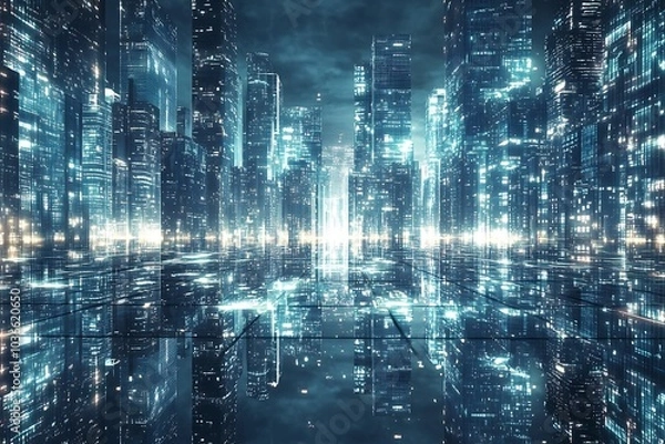 Fototapeta City skyline background, Technology concept