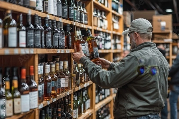 Obraz Liquor store workers taking stock, Generative AI