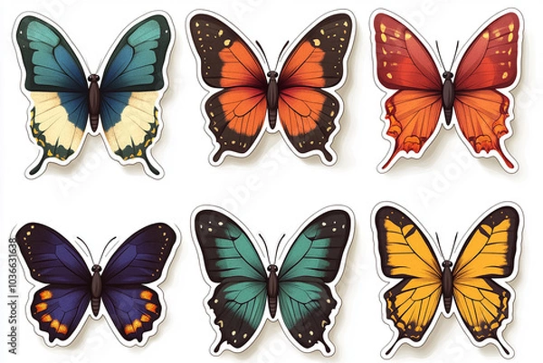Fototapeta Butterfly isolated cut sticker set on white background