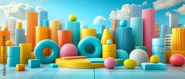 Fototapeta Vibrant geometric cityscape a colorful 3d representation of abstract shapes and urban life