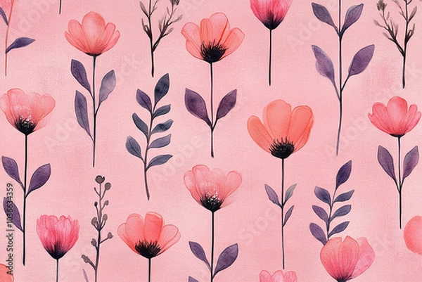 Fototapeta watercolor flowers seamless pattern background