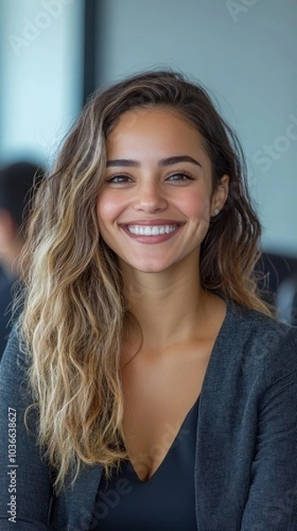 Fototapeta Smiling businesswoman in a conference room, Generative AI