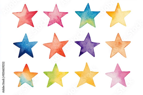 Fototapeta Stars isolated cut sticker set on white background