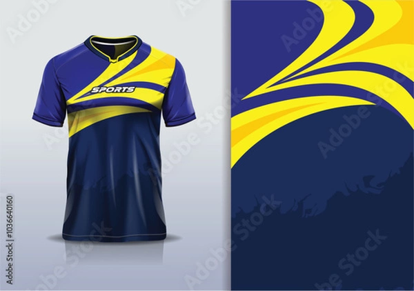 Fototapeta Sport jersey vector design template mockup curve line grunge for football soccer, running, esports, blue yellow color