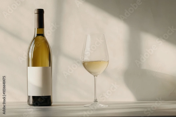 Obraz Elegant White Wine and Glass in Serene Light: A Harmonious Still Life